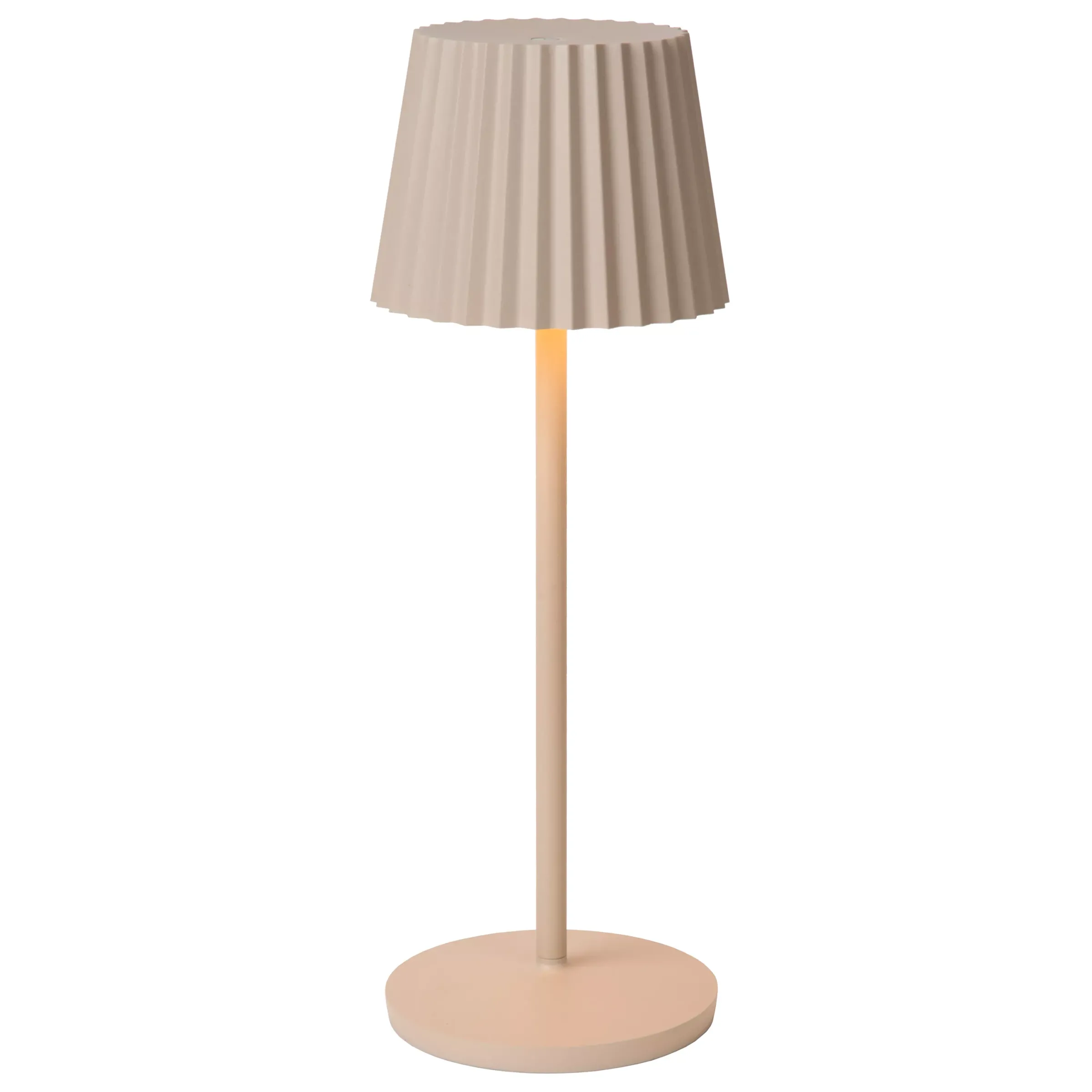 JUSTINE - Oplaadbare Tafellamp Binnen/Buiten - Accu/Batterij - LED Dimb. - 1x2W 2700K - IP54 - Met draadloos oplaadstation - Beige*Lucide New