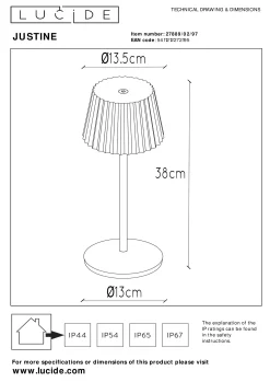 JUSTINE - Oplaadbare Tafellamp Binnen/Buiten - Accu/Batterij - LED Dimb. - 1x2W 2700K - IP54 - Met draadloos oplaadstation - Roest bruin*Lucide New