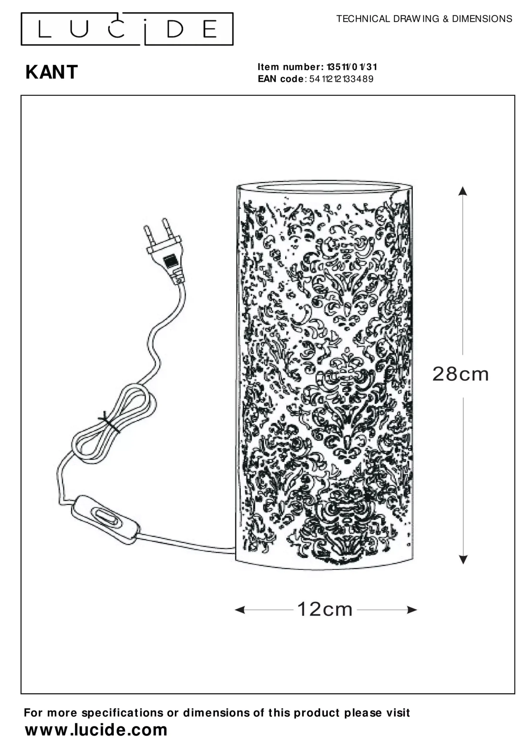 KANT - Tafellamp - Ø 12 cm - 1xE14 - Wit*Lucide Shop
