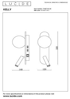 KELLY - Bedlamp / Wandlamp - LED - 1x3,5W 3000K - Zwart*Lucide Discount