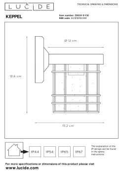 KEPPEL - Wandlamp Binnen/Buiten - 1xE27 - IP23 - Zwart*Lucide Best Sale