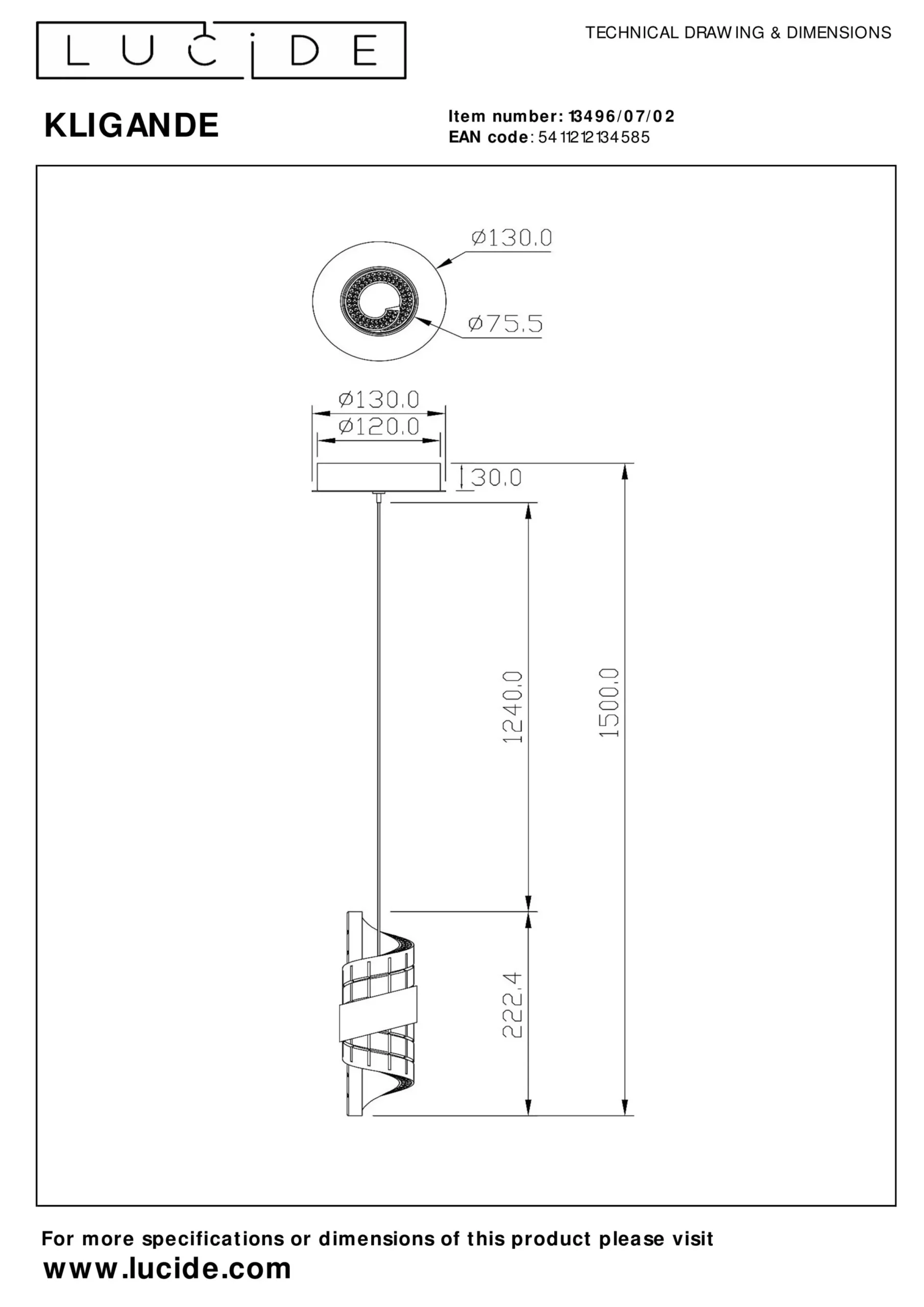 KLIGANDE - Hanglamp - Ø 13 cm - LED - 1x9W 2700K - Mat Goud / Messing*Lucide Outlet