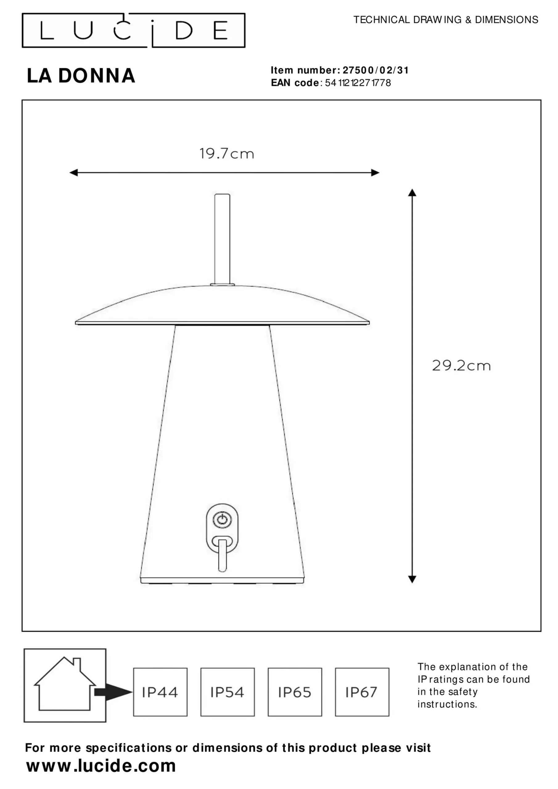 LA DONNA - Oplaadbare Tafellamp Binnen/Buiten - Accu/Batterij - Ø 19,7 cm - LED 3 StepDim - 1x2W 2700K - IP54 - Wit*Lucide Clearance