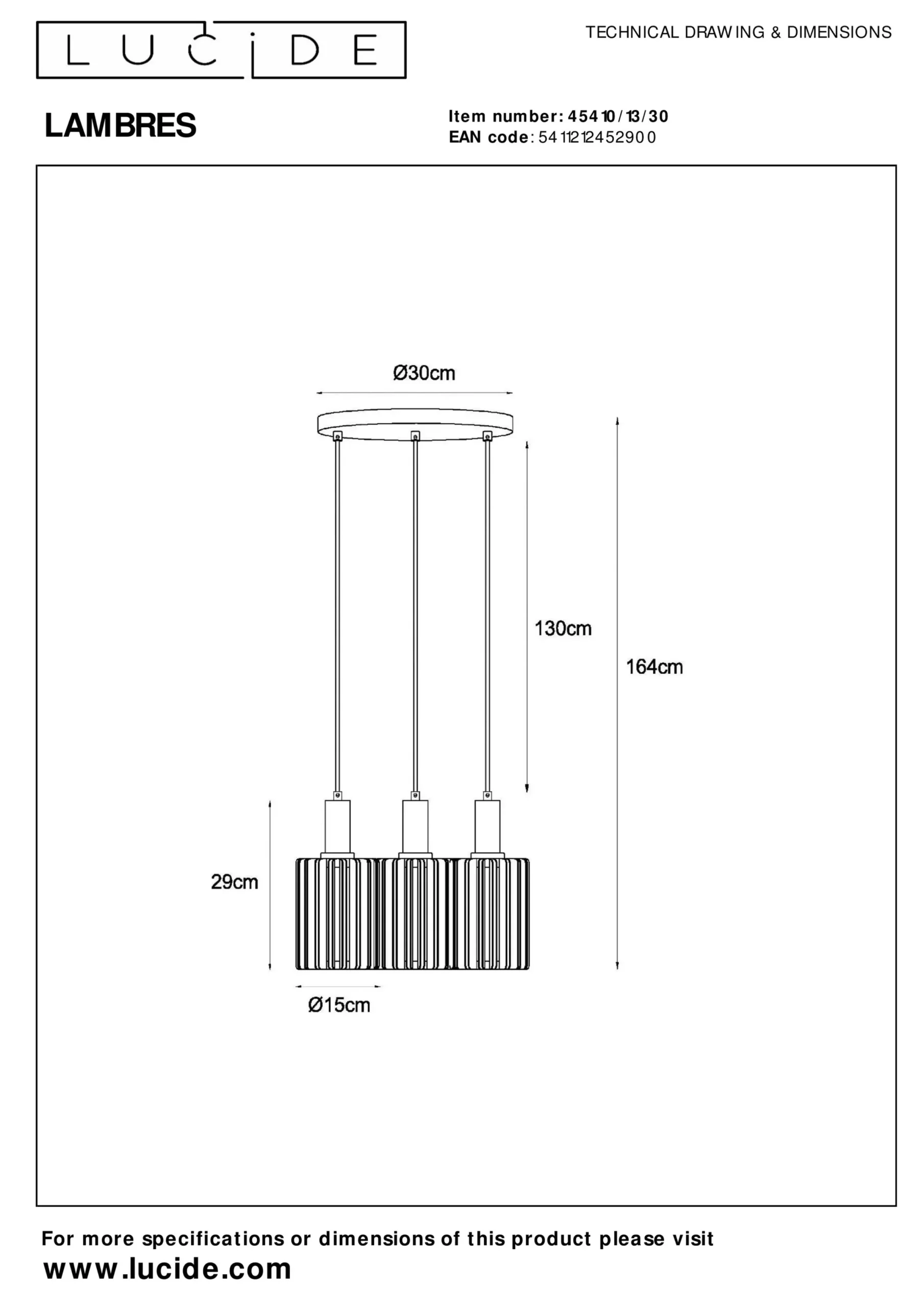 LAMBRES - Hanglamp - 3xE27 - Zwart*Lucide Fashion
