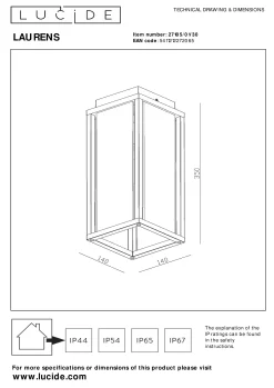 LAURENS - Plafonnière Binnen/Buiten - 1xE27 - IP54 - Zwart*Lucide New