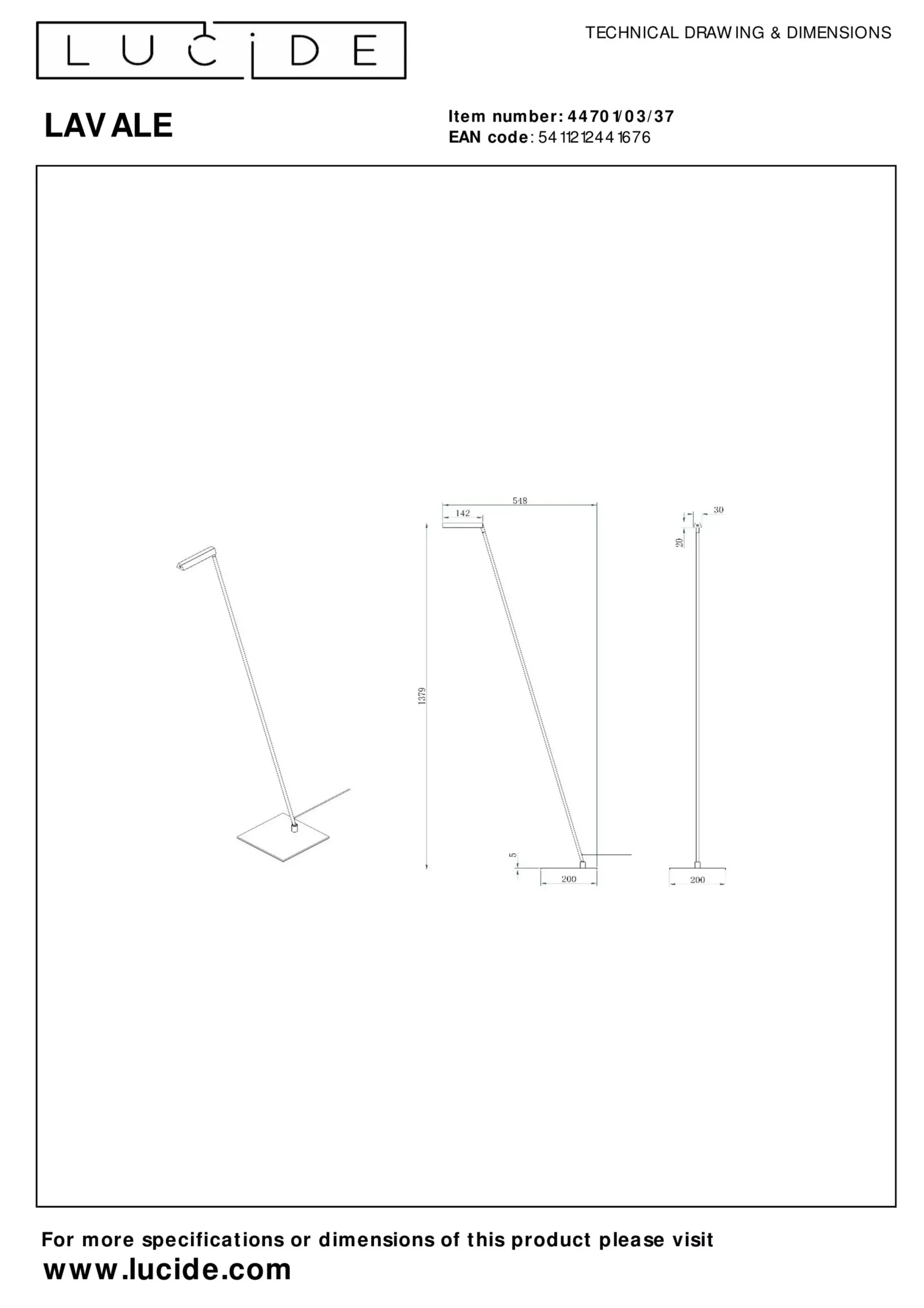 LAVALE - Leeslamp - LED Dimb. - 1x3W 2700K - Turkoois*Lucide Clearance