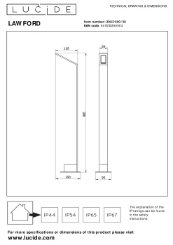 LAWFORD - Sokkellamp - LED - 1x6W 3000K - IP54 - Zwart*Lucide Store