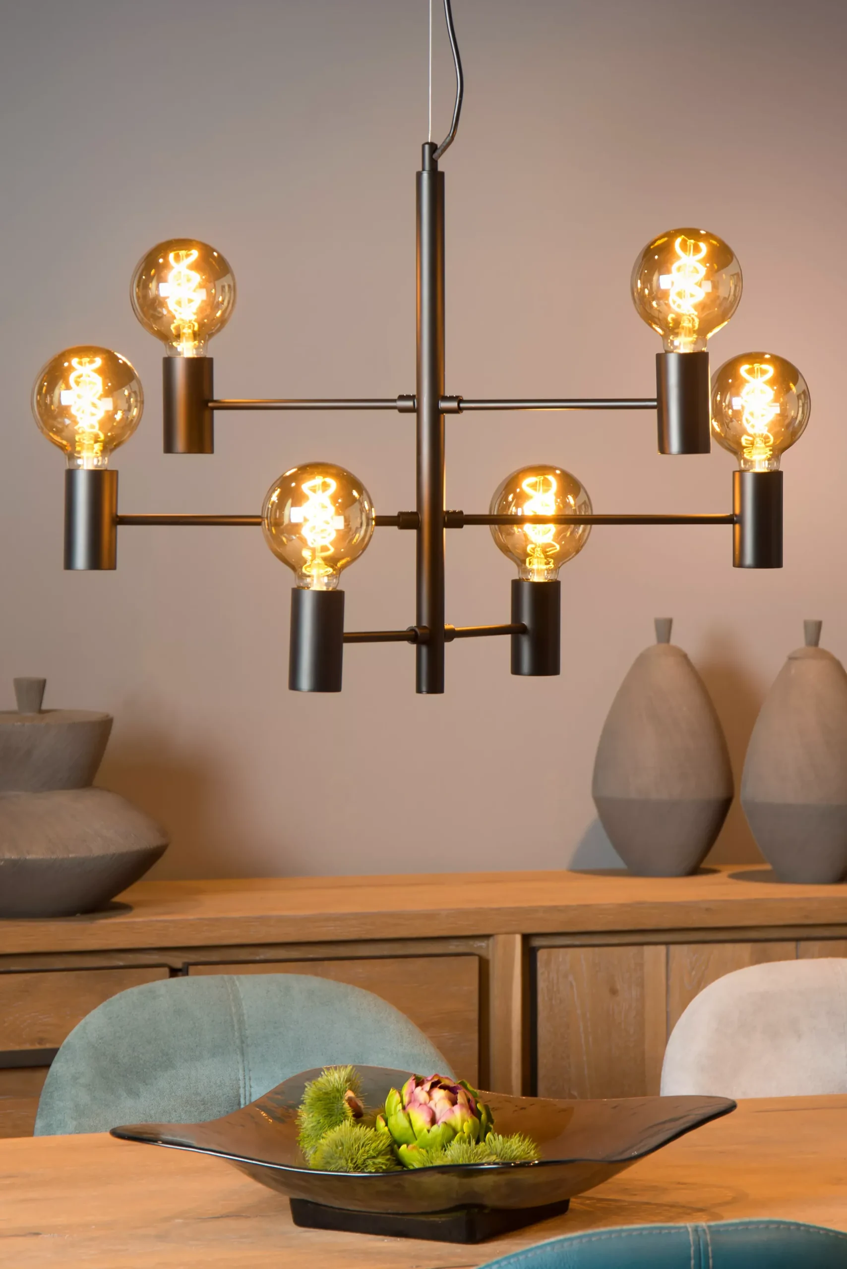 LEANNE - Hanglamp - 6xE27 - Zwart*Lucide Fashion