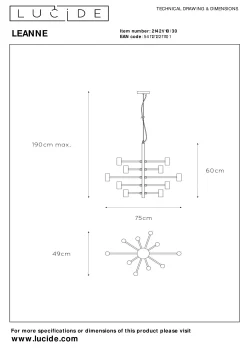 LEANNE - Hanglamp - Ø 65 cm - 10xE27 - Zwart*Lucide Best Sale
