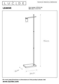 LEANNE - Vloerlamp - 1xE27 - Zwart*Lucide Best