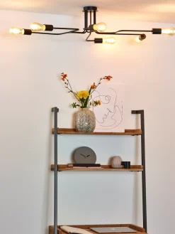LESTER - Plafonnière - 6xE27 - Zwart*Lucide Online