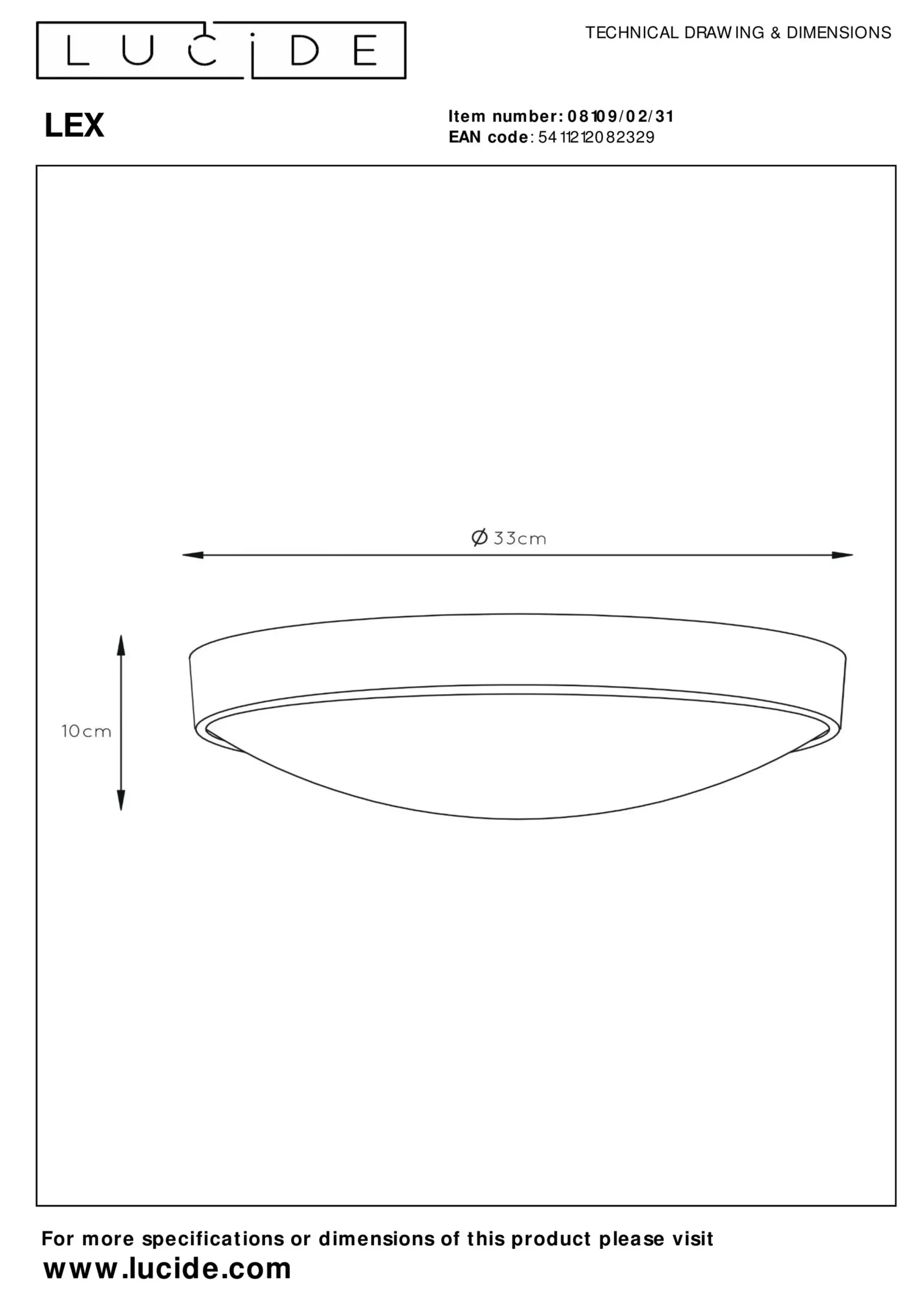 LEX - Plafonnière - Ø 33 cm - 2xE27 - Wit*Lucide New