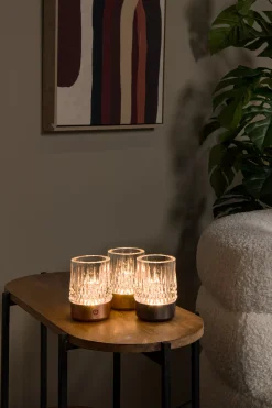 LILY - Oplaadbare Tafellamp - Accu/Batterij - Ø 8 cm - LED Dim to warm - 1x3W 2700K/3000K - Mat Goud / Messing - Set van 3*Lucide Best