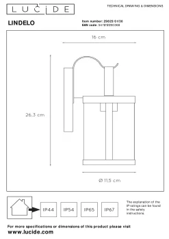 LINDELO - Wandlamp Binnen/Buiten - 1xE27 - IP23 - Zwart*Lucide Flash Sale