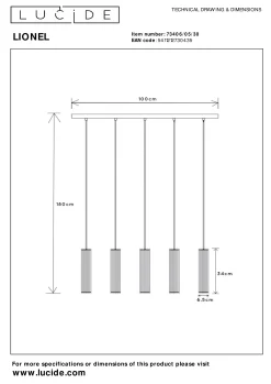 LIONEL - Hanglamp - 5xE27 - Zwart*Lucide Store