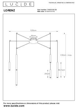 LORENZ - Hanglamp - Ø 120 cm - LED Dimb. - 6x4W 3000K - Zwart*Lucide Flash Sale