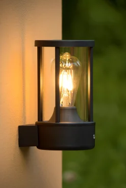 LORI - Wandlamp Binnen/Buiten - Ø 12 cm - 1xE27 - IP44 - Dag/nacht sensor - Antraciet*Lucide Store