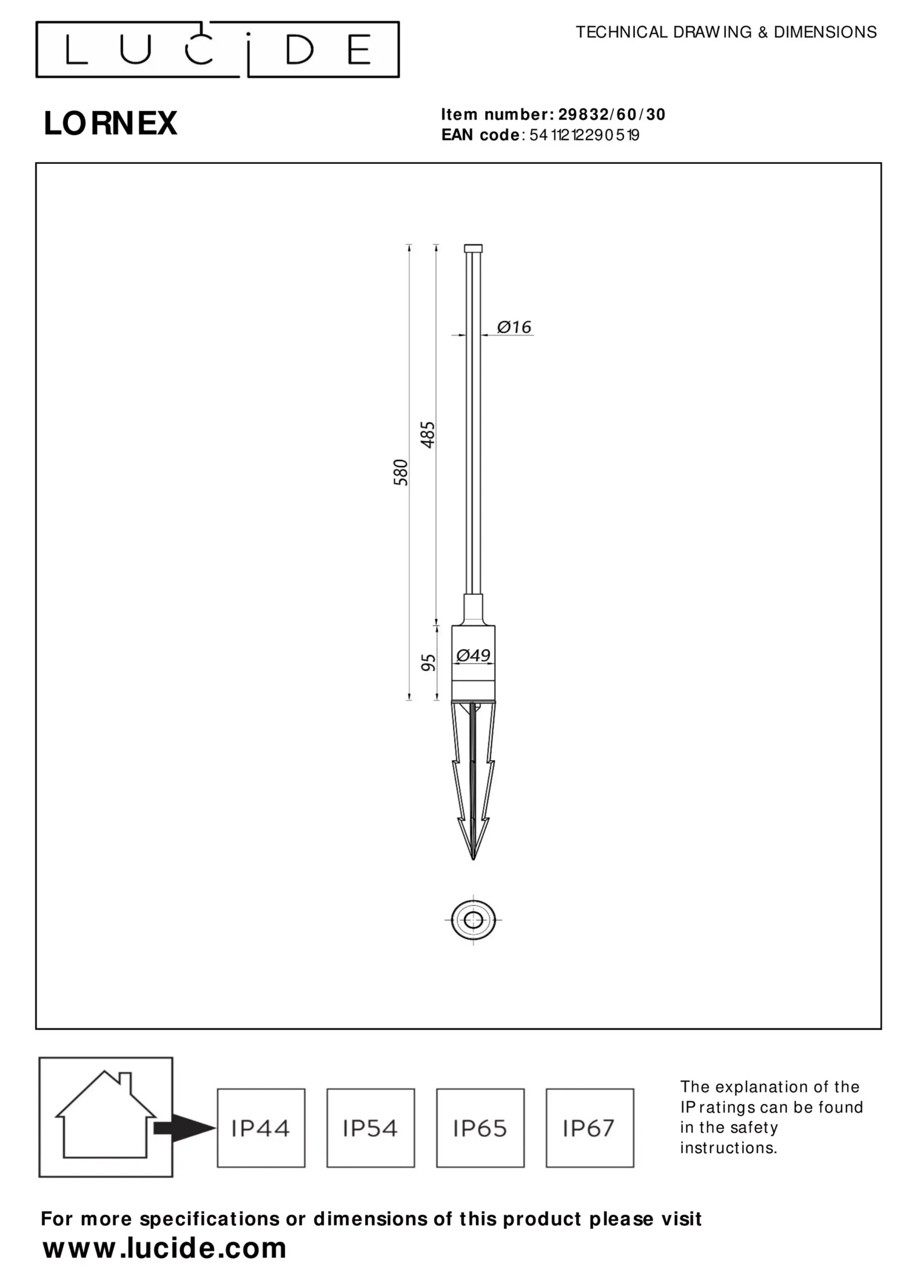LORNEX - Tuinspot - LED - 1x6W 3000K - IP54 - Zwart*Lucide Outlet