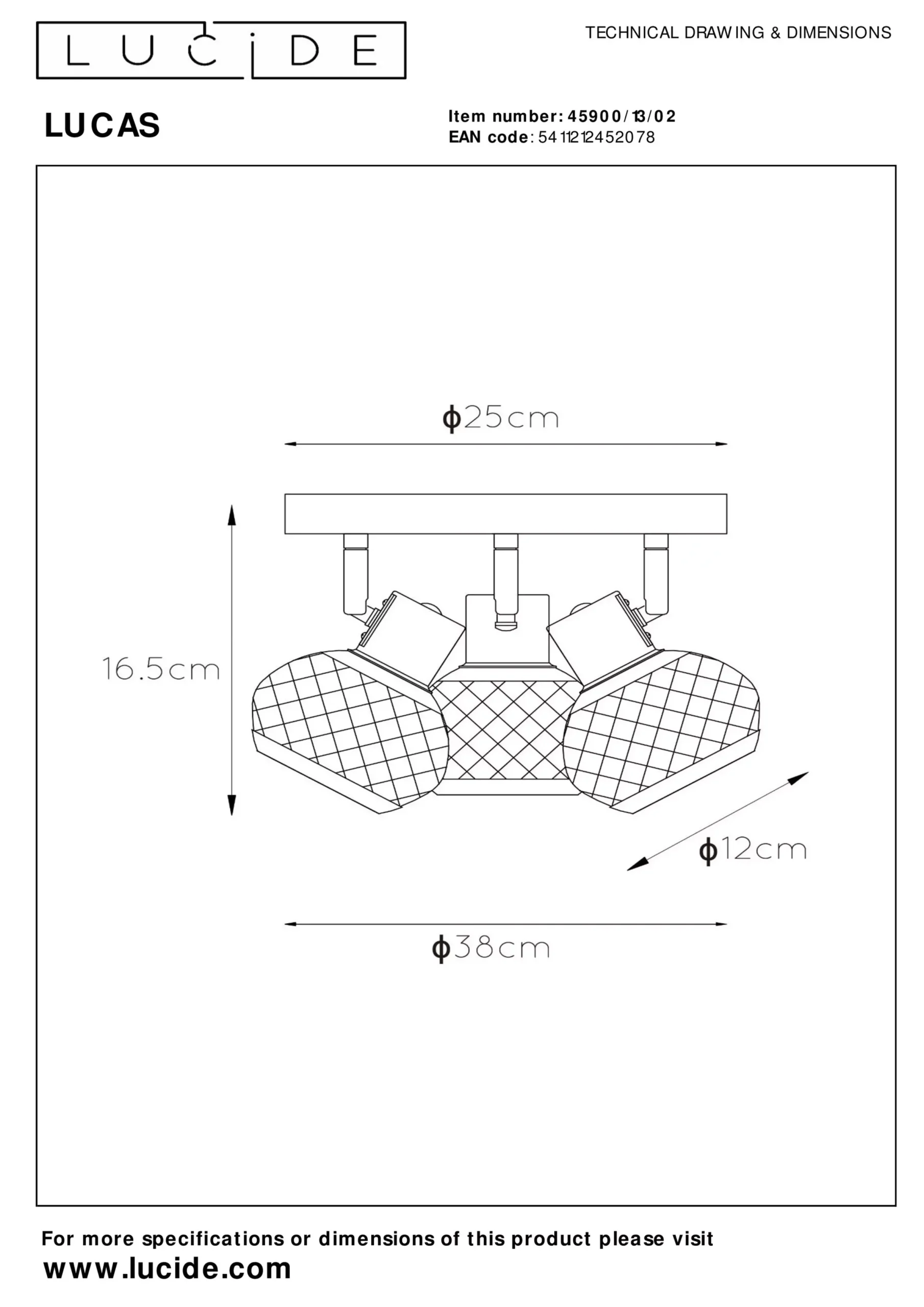 LUCAS - Plafondspot - 3xE14 - Mat Goud / Messing*Lucide Outlet