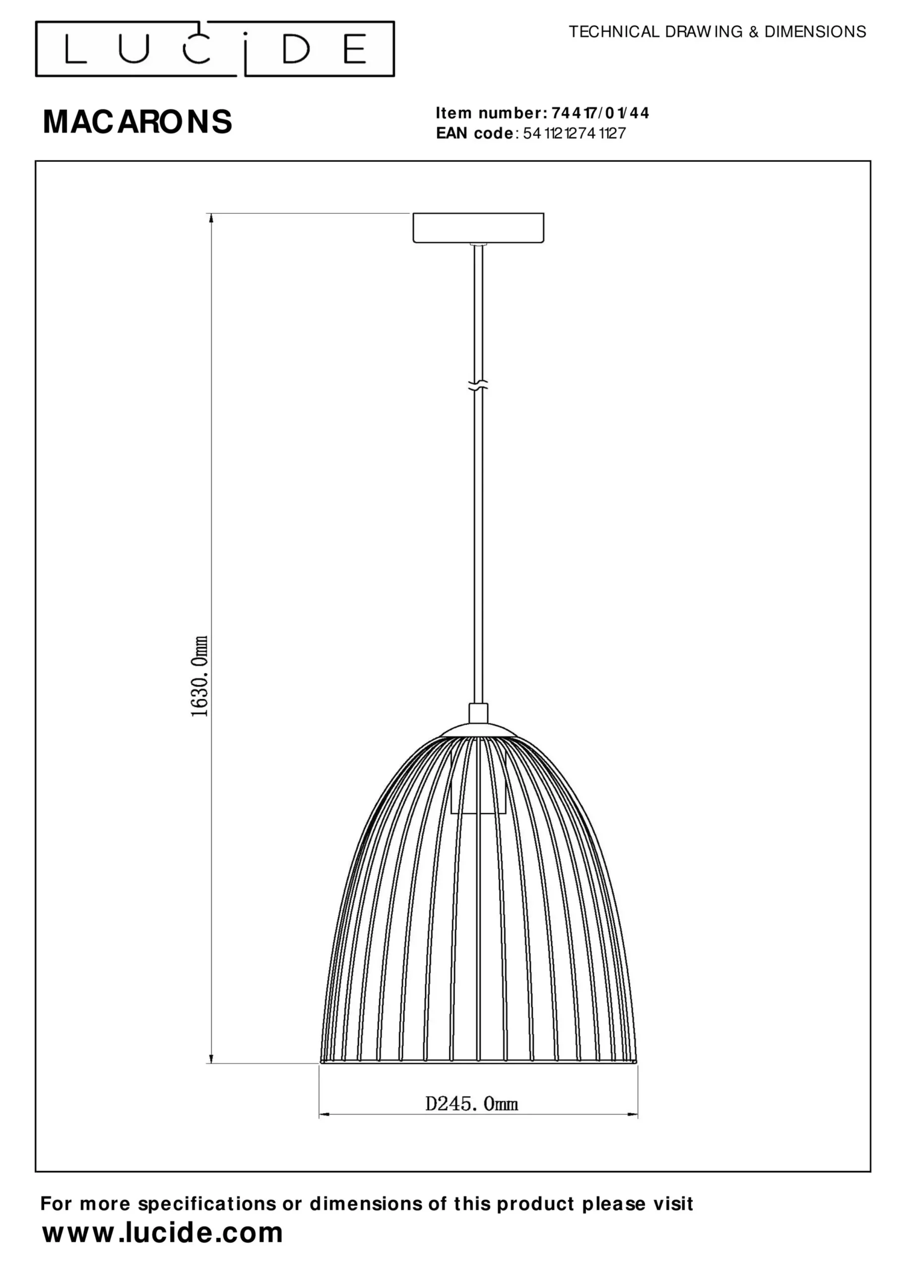 MACARONS - Hanglamp - Ø 24,5 cm - 1xE27 - Okergeel*Lucide Flash Sale