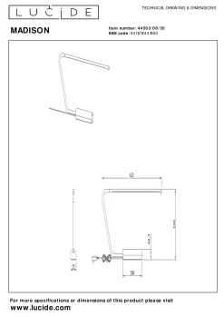 MADISON - Bureaulamp - LED Dim to warm - 1x6,5W 2600K/2800K - Zwart*Lucide Outlet