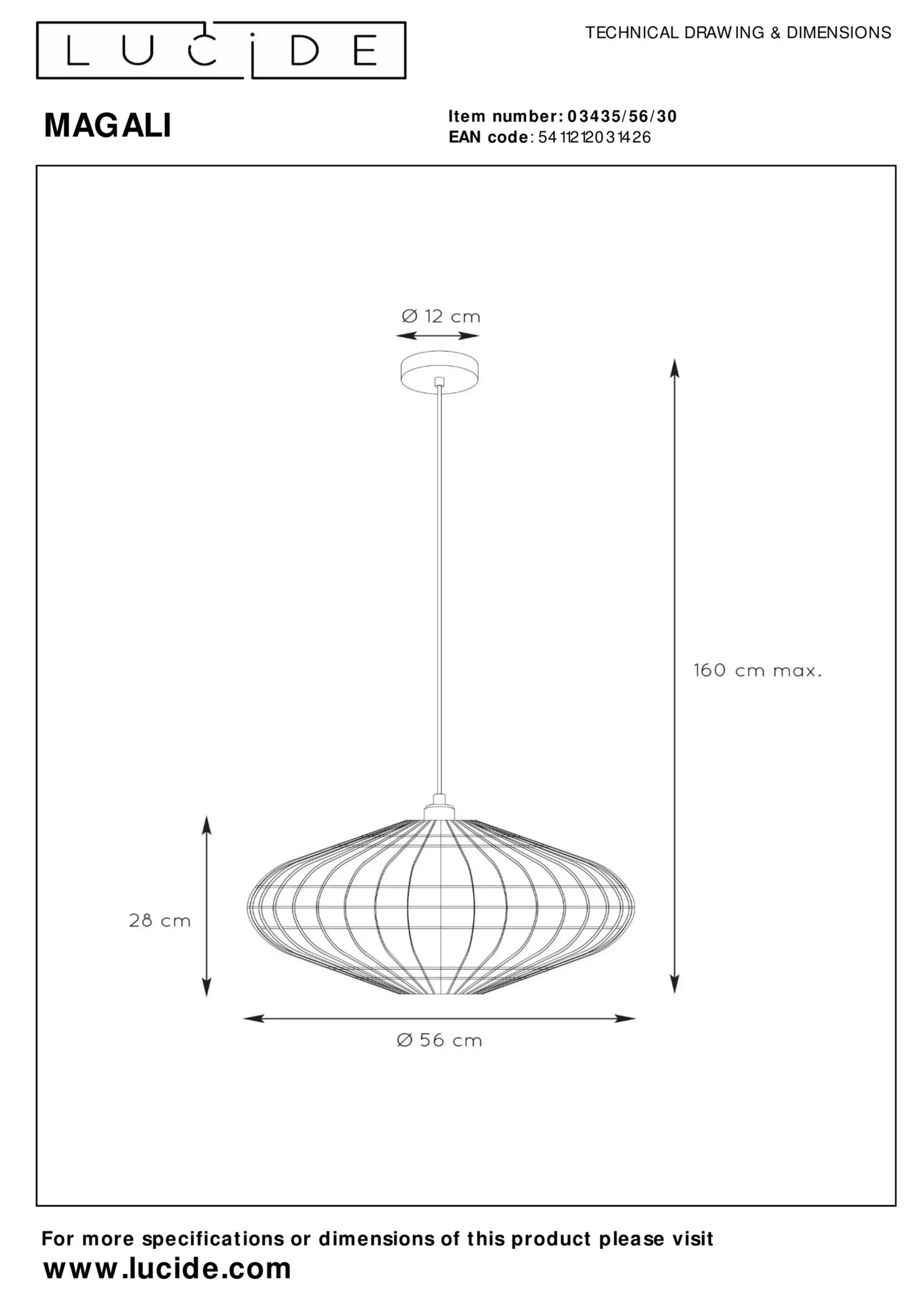 MAGALI - Hanglamp - Ø 56 cm - 1xE27 - Zwart*Lucide Flash Sale
