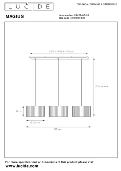 MAGIUS - Hanglamp - 3xE27 - Naturel*Lucide Store