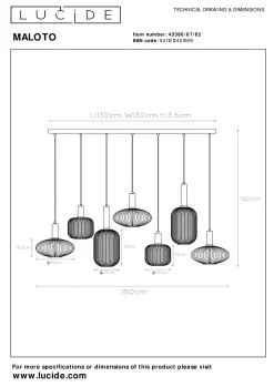 MALOTO - Hanglamp - 7xE27 - Amber*Lucide New
