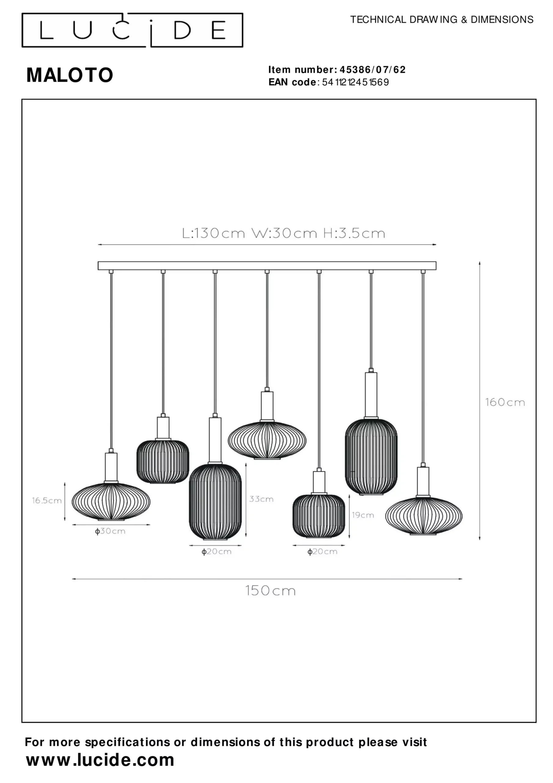 MALOTO - Hanglamp - 7xE27 - Amber*Lucide New