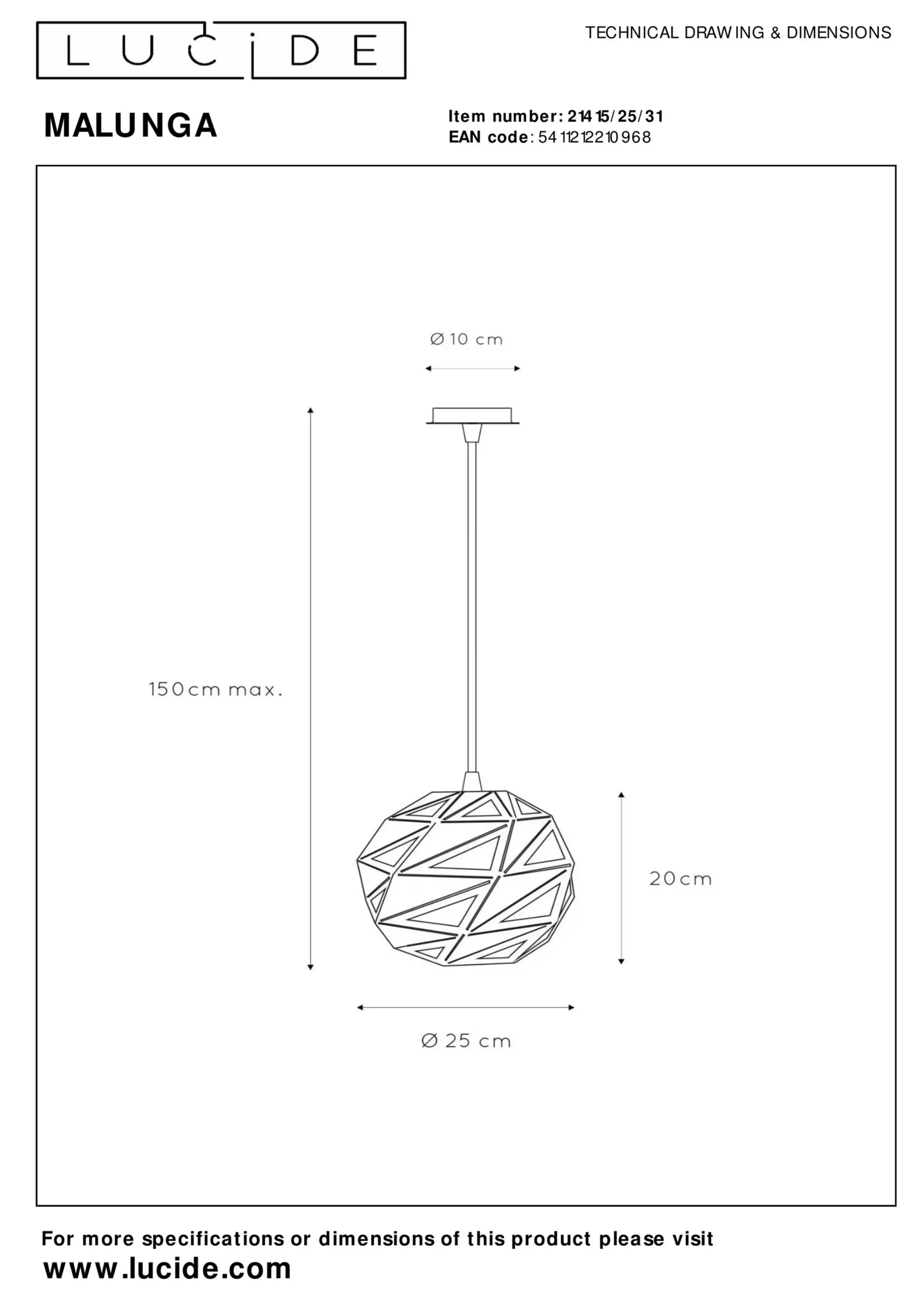 MALUNGA - Hanglamp - Ø 25 cm - 1xE27 - Wit*Lucide Cheap