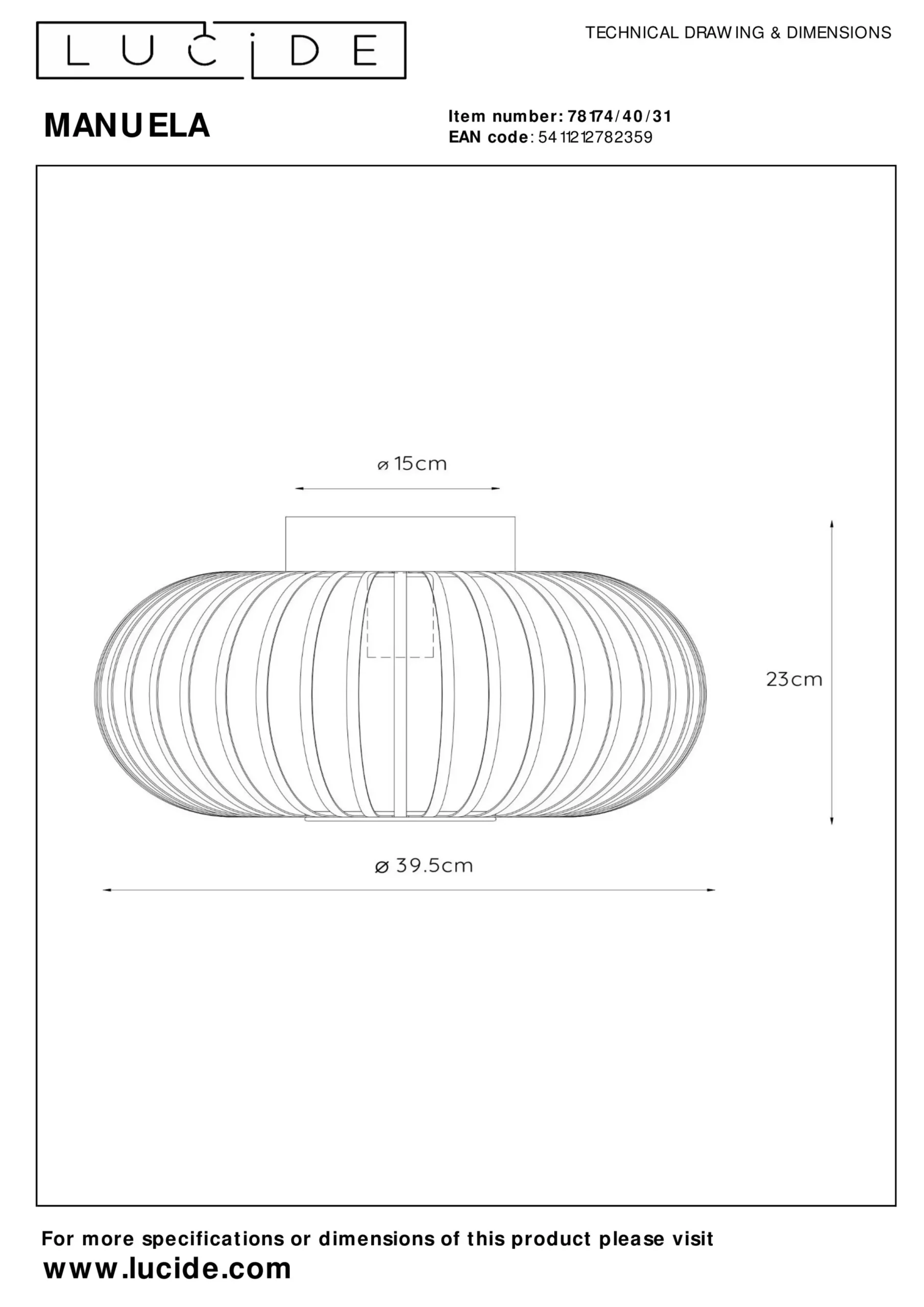 MANUELA - Plafonnière - Ø 39,5 cm - 1xE27 - Wit*Lucide Cheap