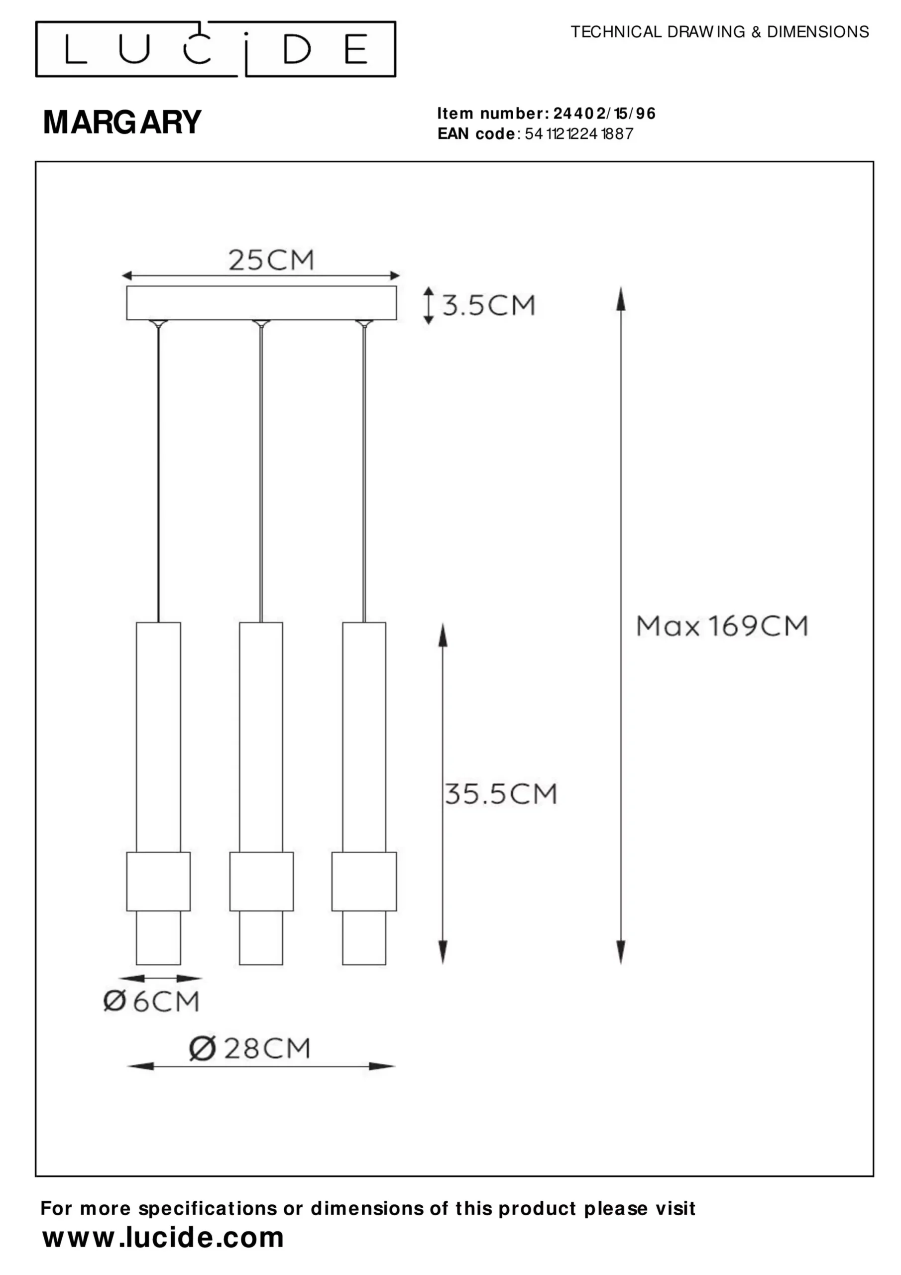 MARGARY - Hanglamp - Ø 28 cm - LED Dimb. - 3x4W 2700K - Koffie*Lucide Sale