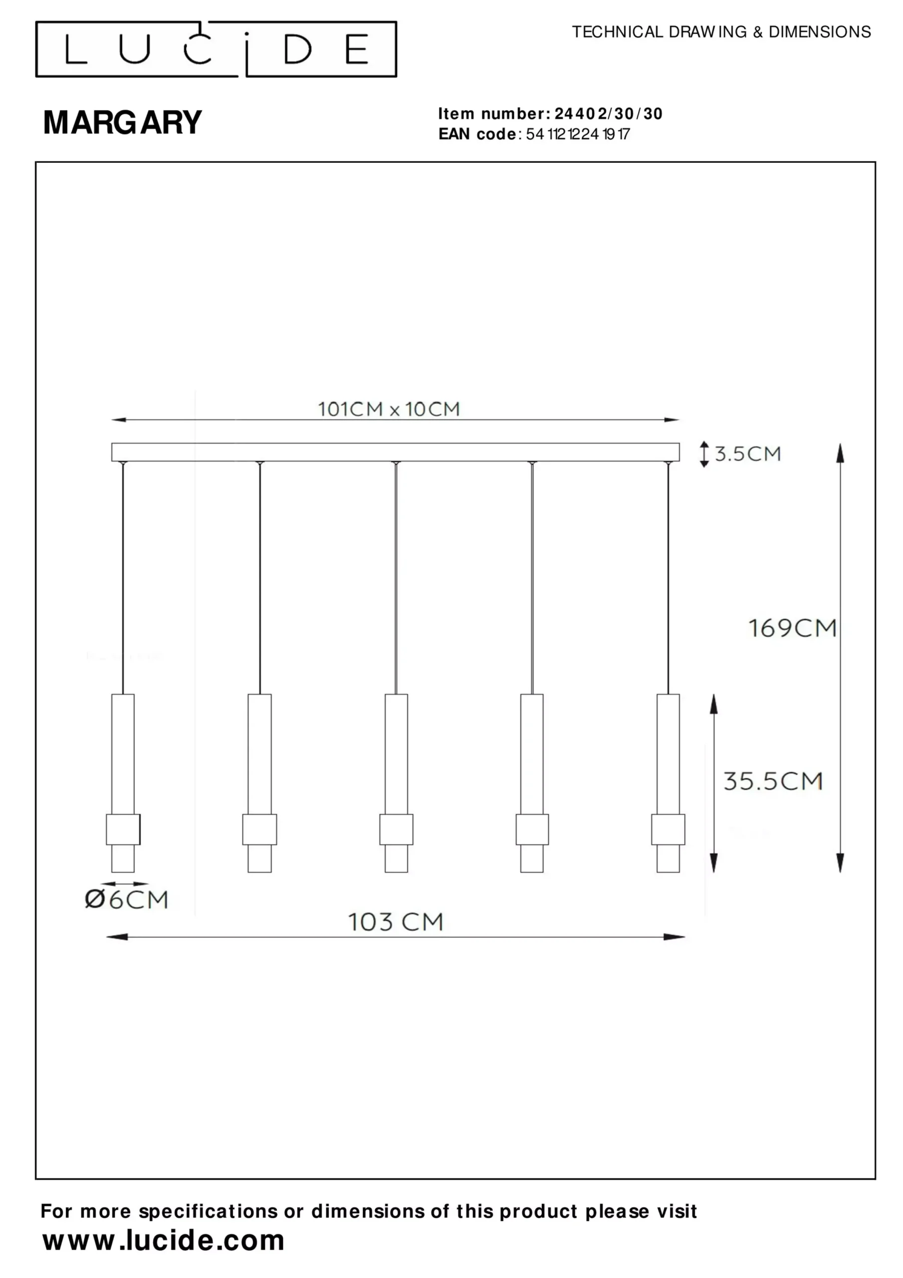 MARGARY - Hanglamp - LED Dimb. - 5x4,2W 2700K - Zwart*Lucide Shop