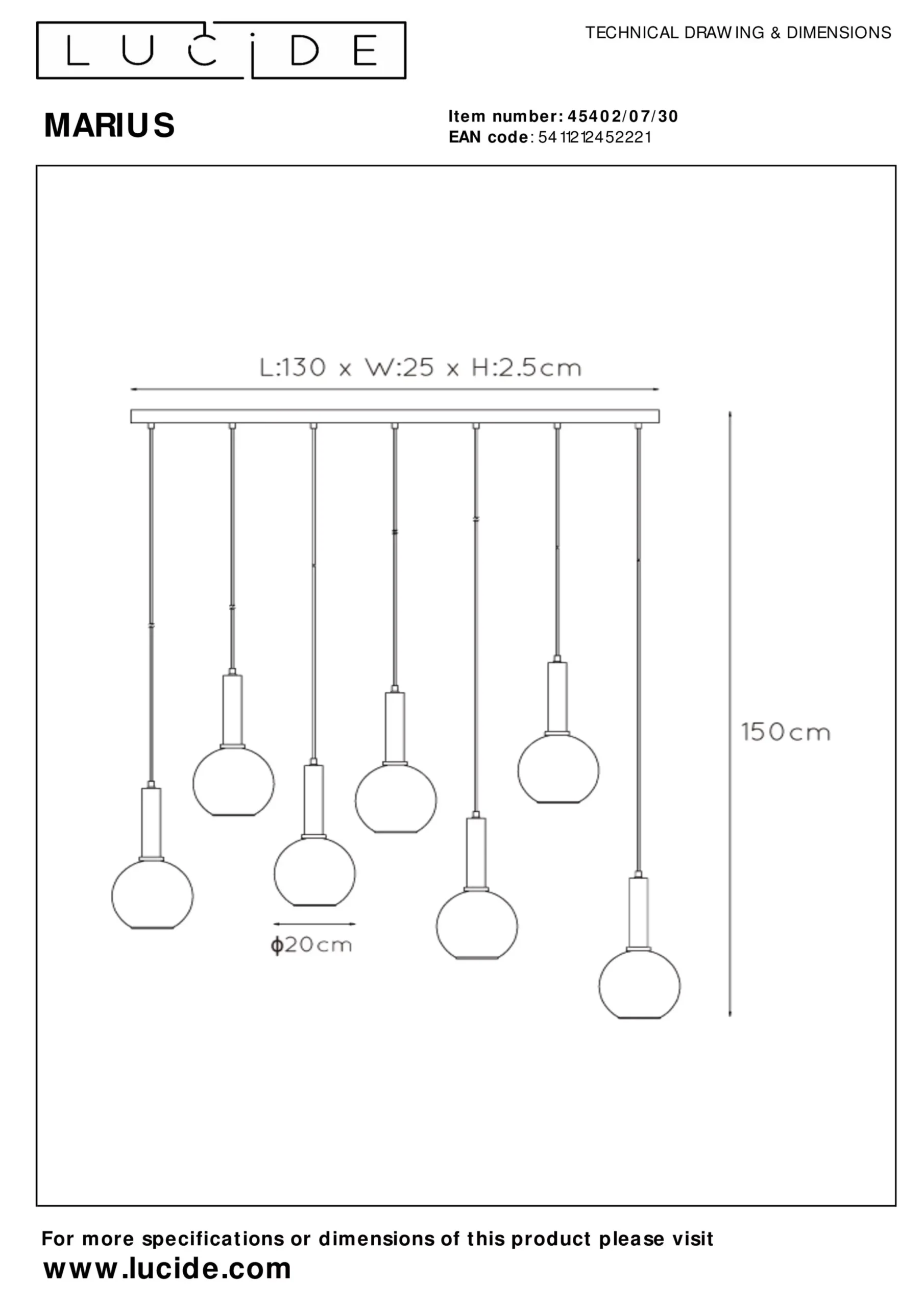 MARIUS - Hanglamp - 7xE27 - Zwart*Lucide Cheap