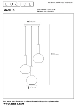 MARIUS - Hanglamp - Ø 48,5 cm - 3xE27 - Zwart*Lucide Best Sale