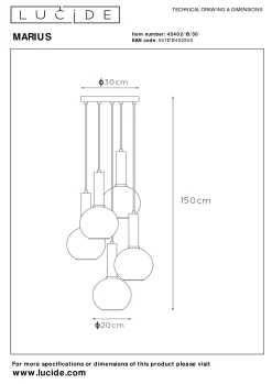 MARIUS - Hanglamp - Ø 55 cm - 5xE27 - Zwart*Lucide Store