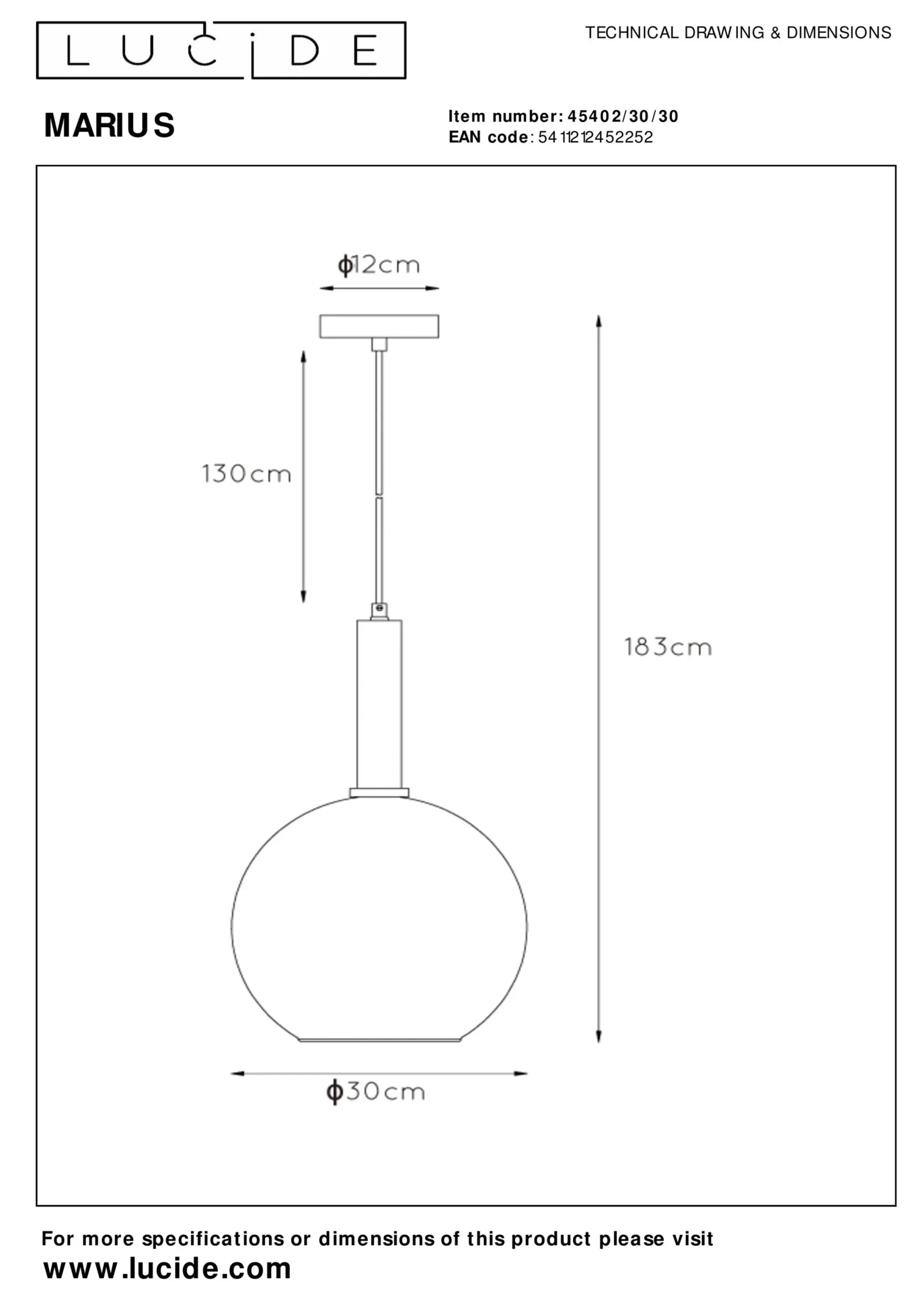 MARIUS - Hanglamp - Ø 30 cm - 1xE27 - Zwart*Lucide Outlet