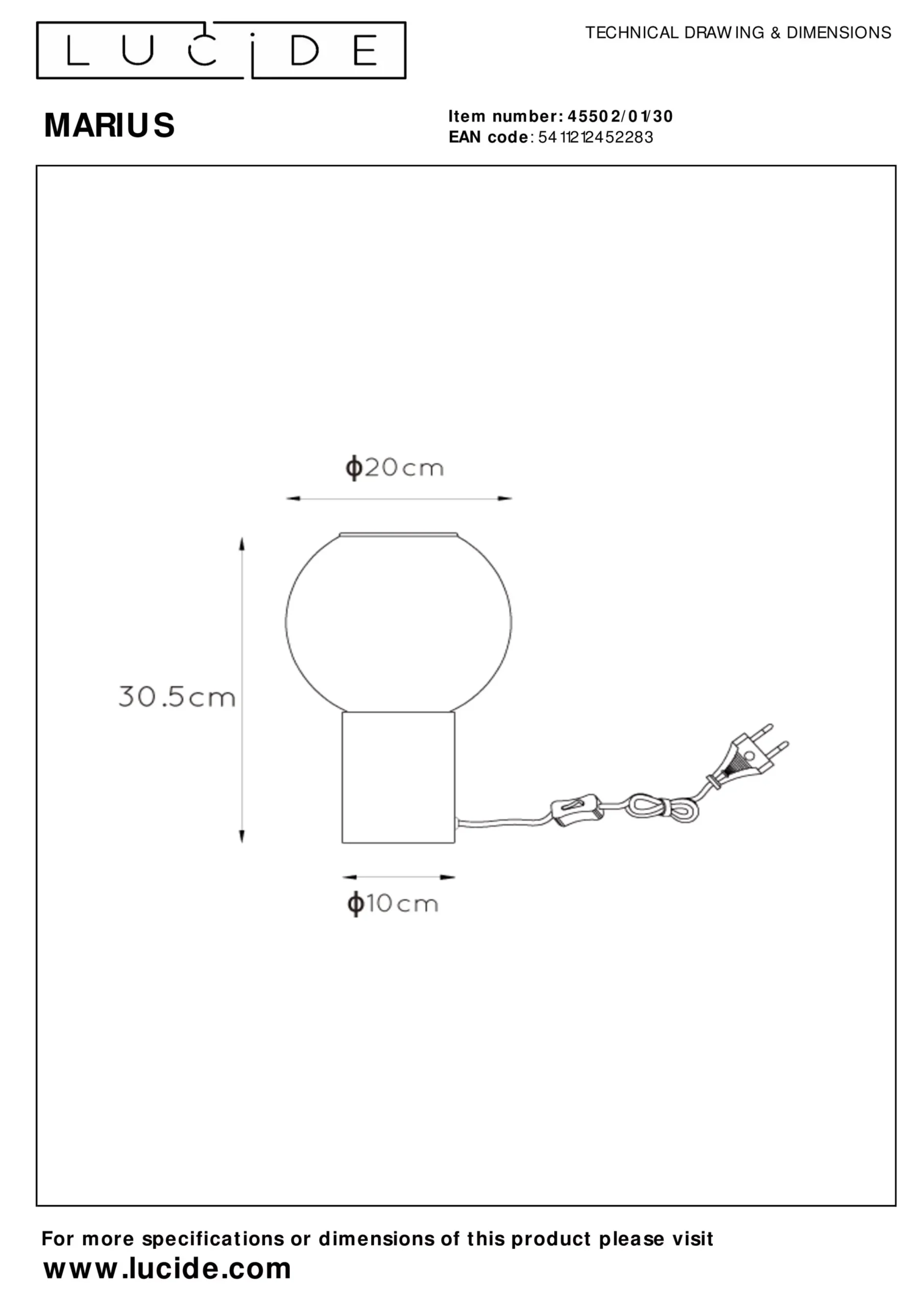 MARIUS - Tafellamp - Ø 20 cm - 1xE27 - Zwart*Lucide Flash Sale
