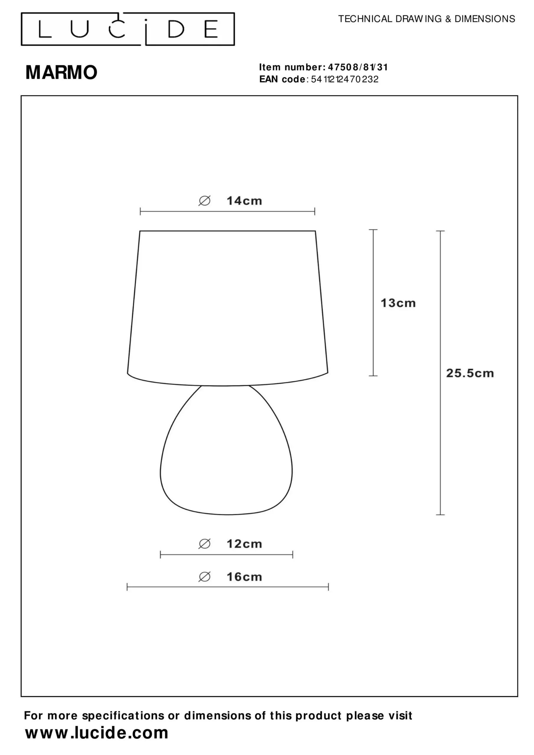 MARMO - Tafellamp - Ø 16 cm - 1xE14 - Wit*Lucide Outlet