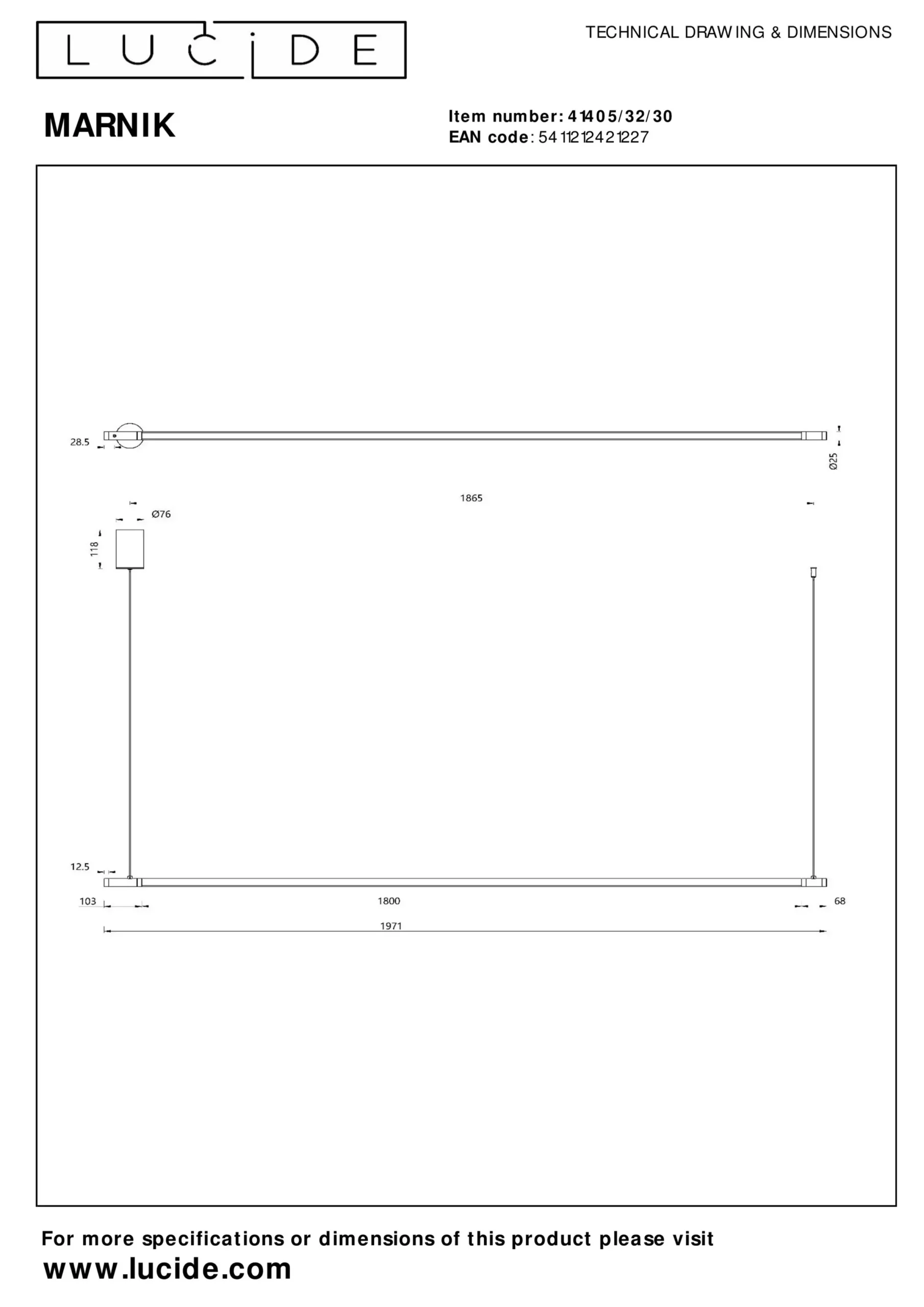MARNIK - Hanglamp - Ø 2,5 cm - LED Dimb. - CCT - 1x24W 2700K/4000K - Zwart*Lucide Fashion