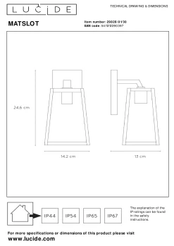 MATSLOT - Wandlamp Binnen/Buiten - 1xE27 - IP23 - Zwart*Lucide Store