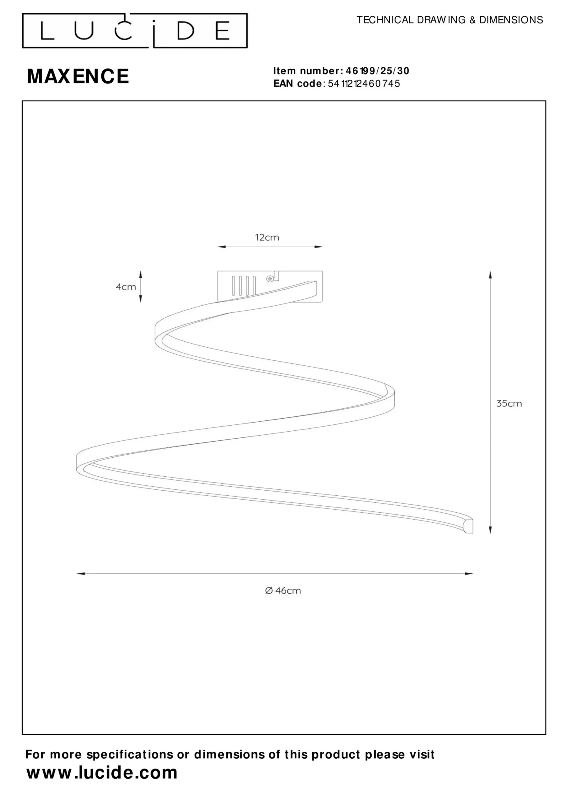 MAXENCE - Plafonnière - Ø 46 cm - LED 3 StepDim - 1x24W 3000K - Zwart*Lucide Hot