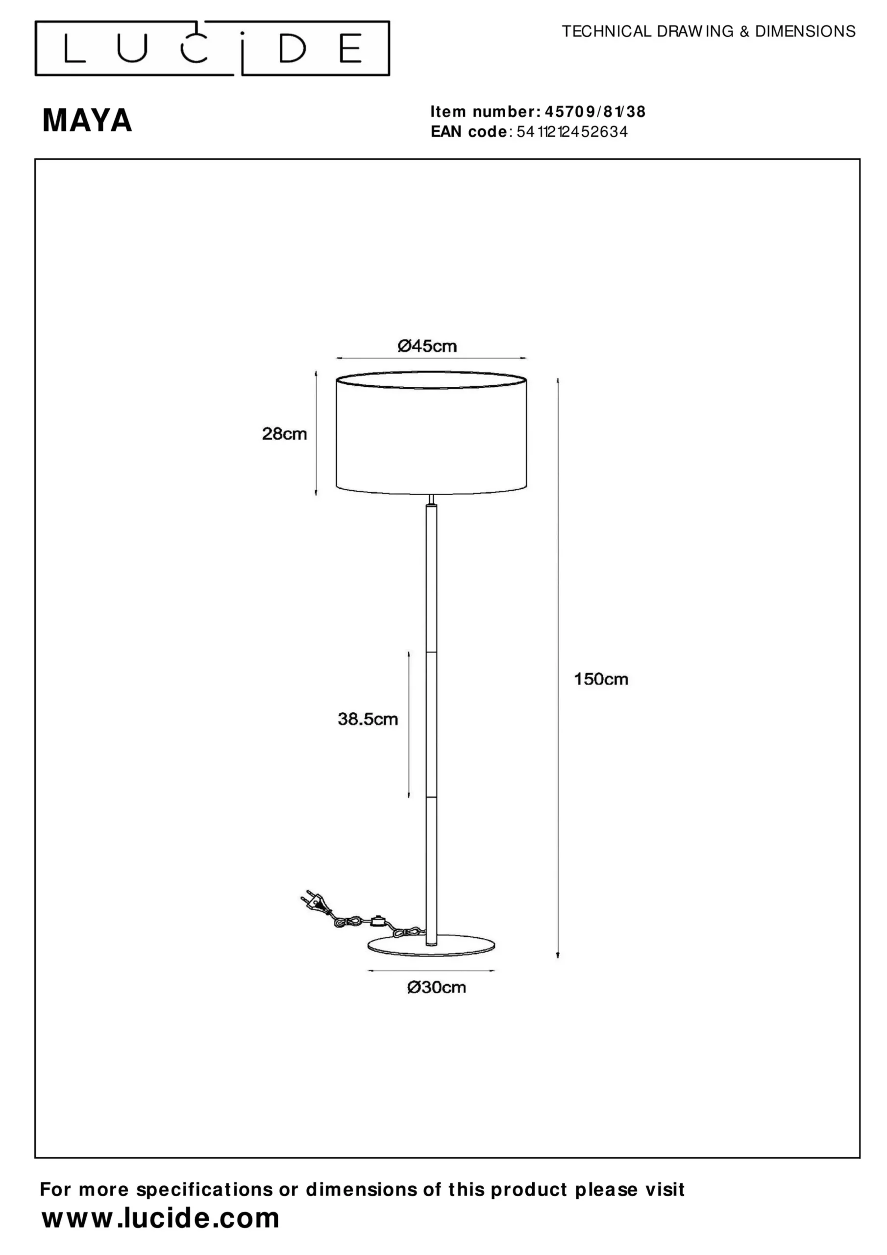 MAYA - Vloerlamp - Ø 45 cm - 1xE27 - Beige*Lucide Clearance