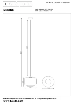 MEDINE - Hanglamp - Ø 25 cm - 1xE27 - Opaal*Lucide Fashion