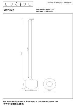 MEDINE - Hanglamp - Ø 25 cm - 1xE27 - Fumé*Lucide New