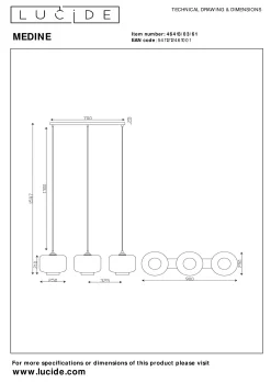 MEDINE - Hanglamp - 3xE27 - Opaal*Lucide Outlet