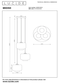 MEDINE - Hanglamp - Ø 46 cm - 3xE27 - Opaal*Lucide Cheap
