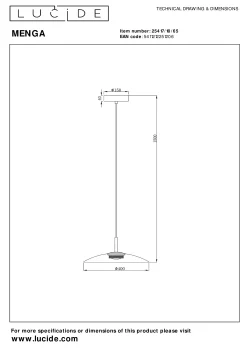 MENGA - Hanglamp - Ø 40 cm - LED Dimb. - 1x11W 2700K - Fumé*Lucide Best