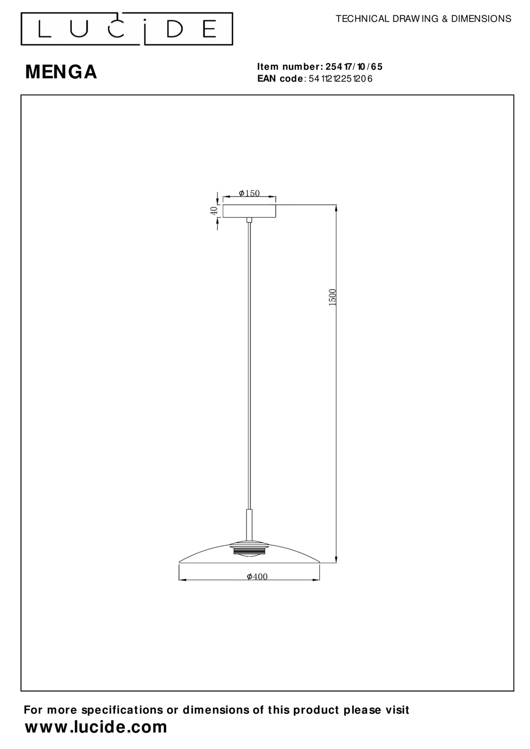 MENGA - Hanglamp - Ø 40 cm - LED Dimb. - 1x11W 2700K - Fumé*Lucide Best