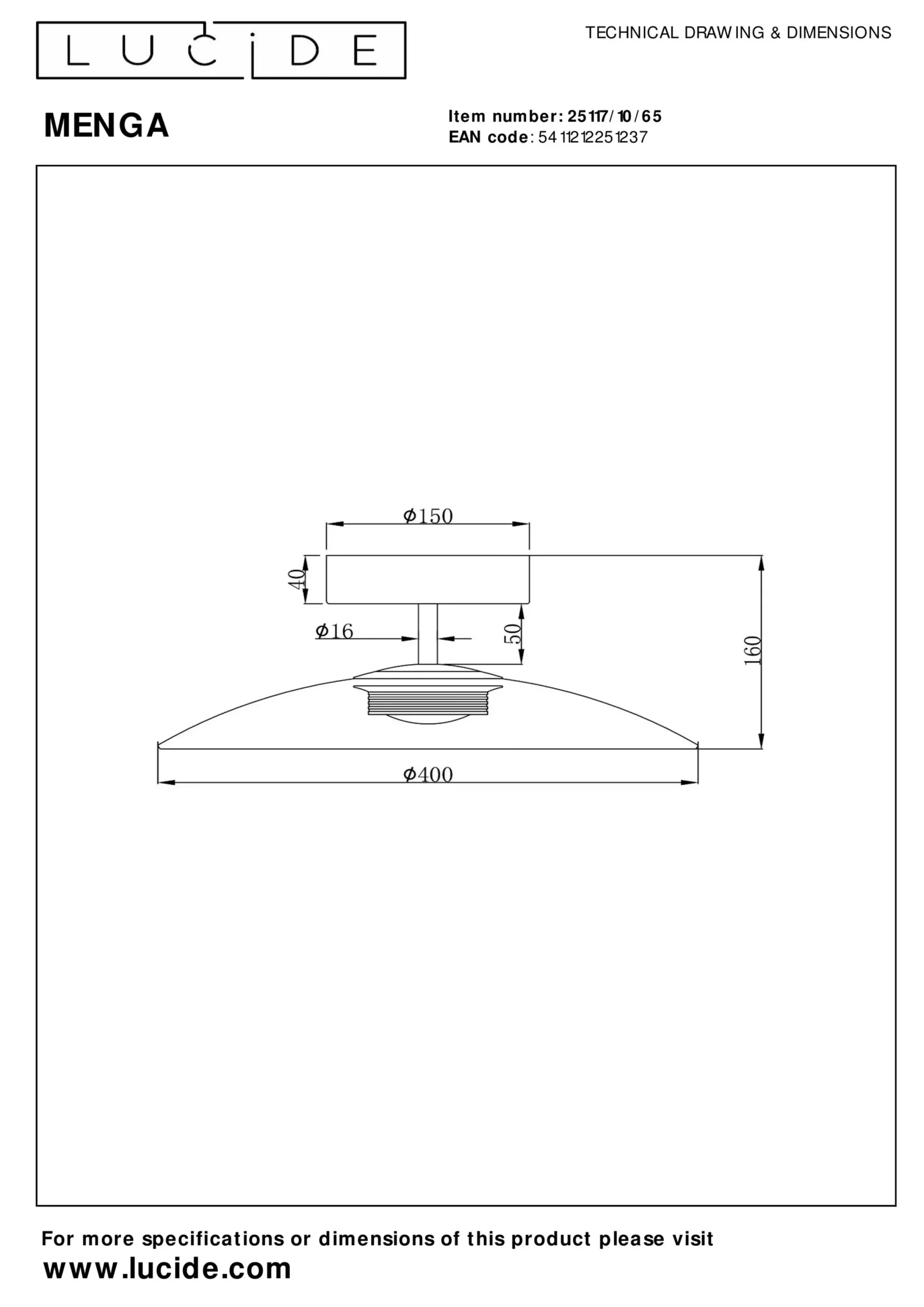 MENGA - Plafonnière - Ø 40 cm - LED Dimb. - 1x11W 2700K - Fumé*Lucide Flash Sale